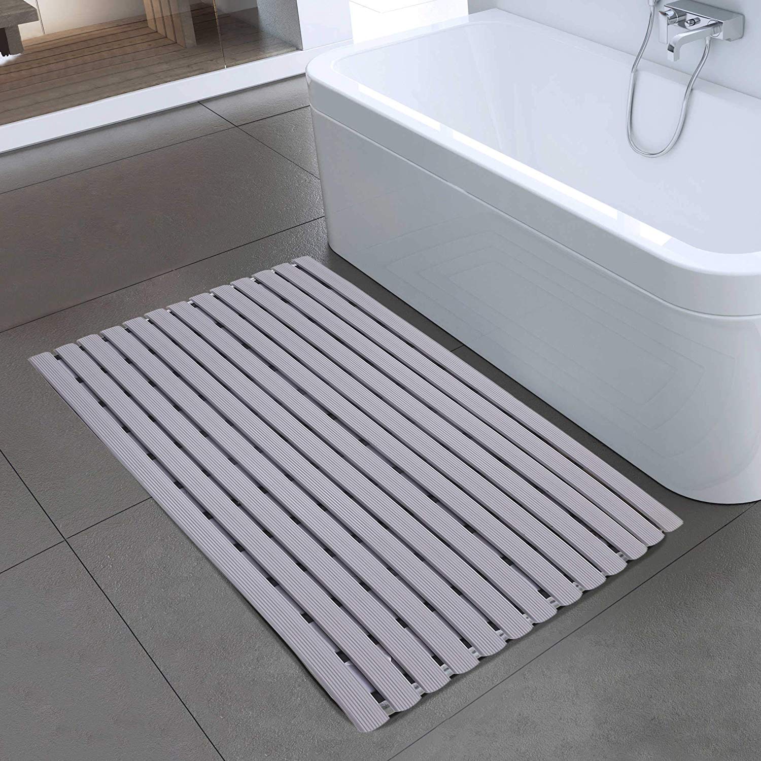 Buy Kuber Industries Hard Plastic Anti Skid Bath Mat 18x23.5“ (Grey) at ...