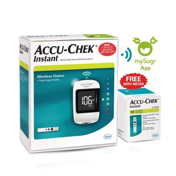 Accu-Chek Instant glucometer with 10 test strips FREE (White)