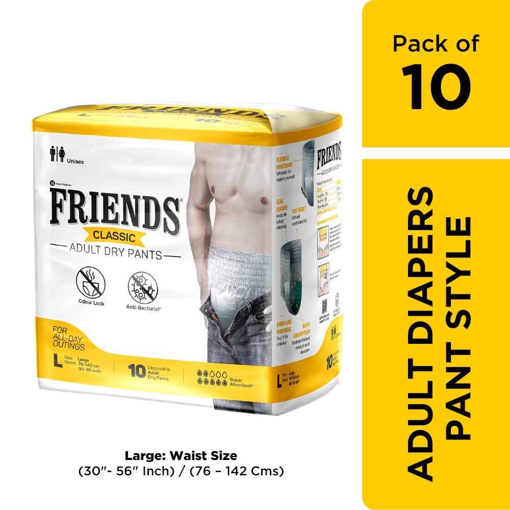 Friends Premium Adult Diapers Pant Style - 10 Count - L- Waist Size 30-56  Inch | eBay