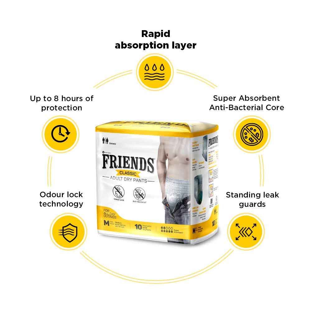 Friends Premium Adult Dry Pants Large: Buy packet of 10.0 diapers at best  price in India | 1mg