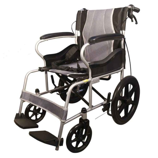 Karma Ryder MS-1 Lightweight Foldable Attendant Wheelchair with Seat Belt - Grey