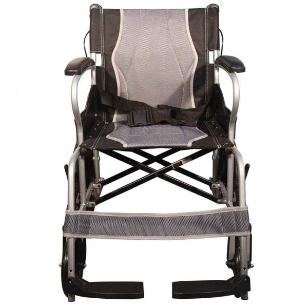 Karma Ryder MS-1 Lightweight Foldable Attendant Wheelchair with Seat Belt - Grey