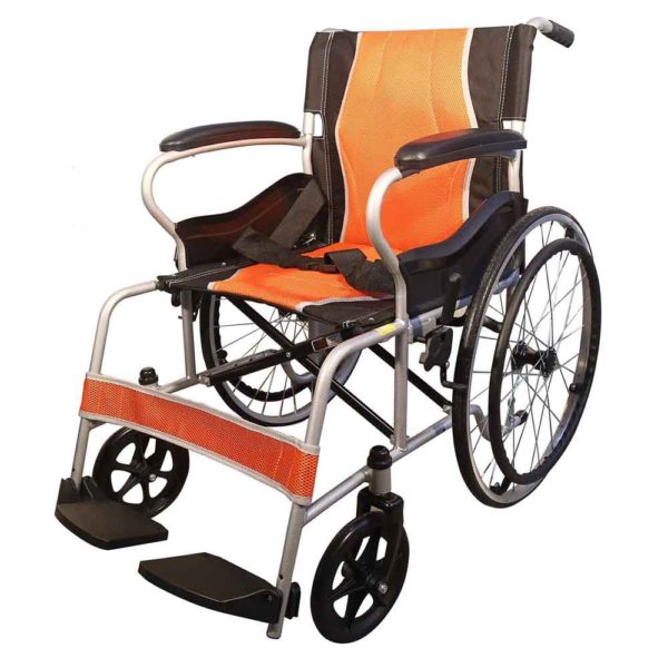 Karma Ryder MS-3 Lightweight Foldable Attendant Wheelchair with Seat Belt - Orange