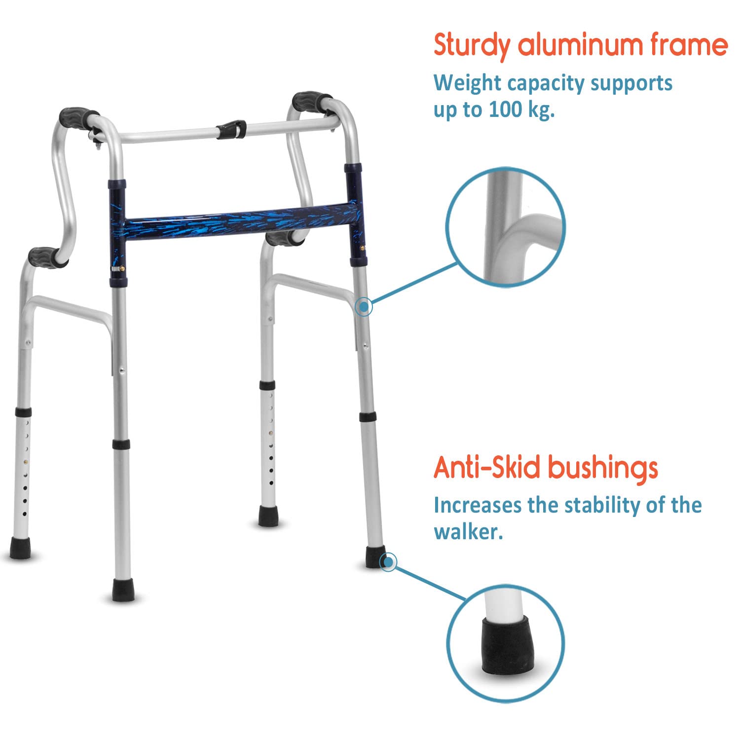 Buy KosmoCare Premium Imported Aluminum Height Adjustable Folding Step-up  Walker - Silver at lowest price